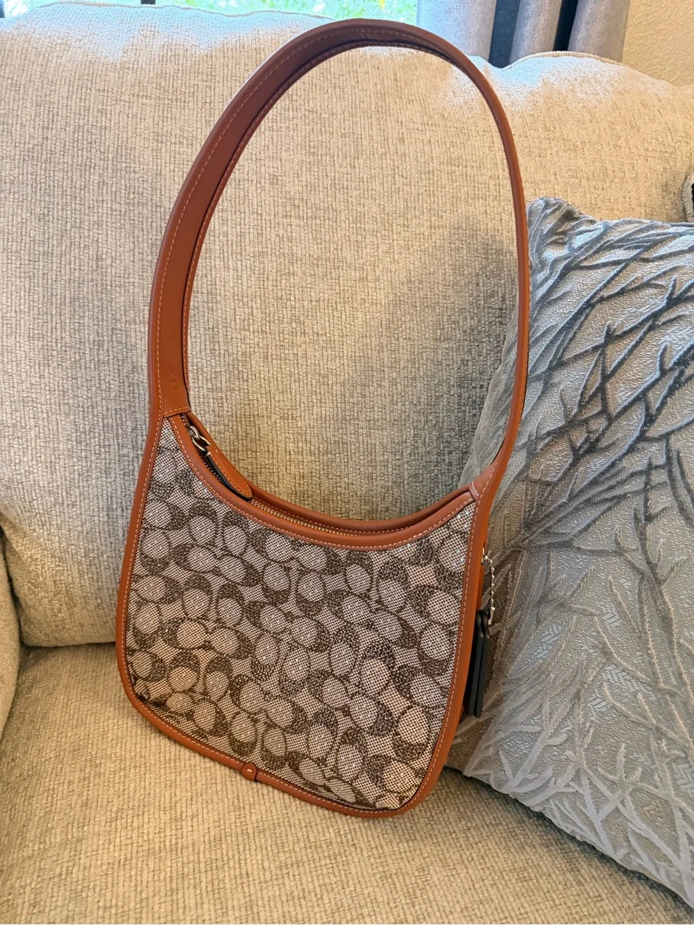 Coach Signature Bedazzled Jacquard Swing Zip Bag